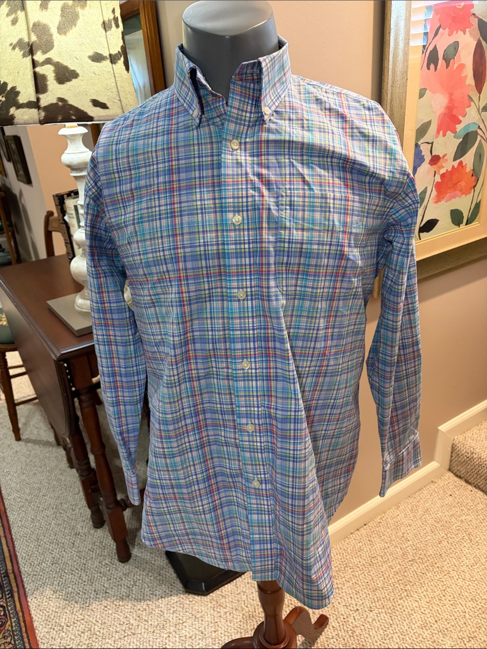 LAUREN Ralph Lauren 16 32/33 Classic Fit no-iron Check Button Down EUC